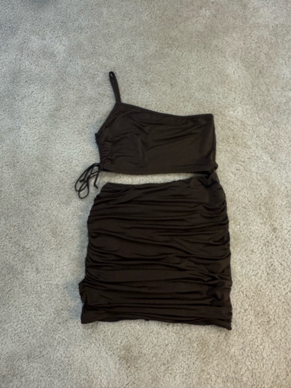 Allison & Kelly Brown Ruched One Shoulder Dress - Classic Side Tie